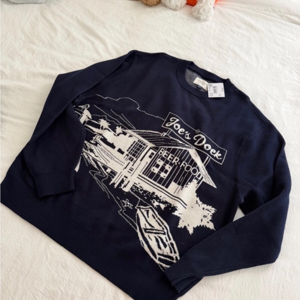 NWT American Eagle Navy Blue "Joe's Dock" Graphic Knit Sweater - Size L